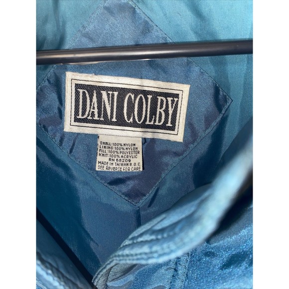 DANI COLBY Puffer Jacket Womens Size Large Solid Teal Quilted Nylon Button Up - Picture 2 of 7